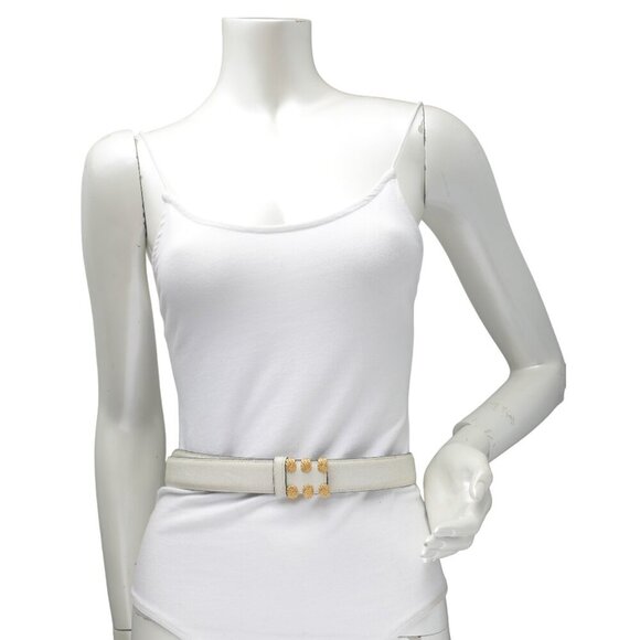 Vintage TILLA Leather Belt White Gold Studded Claw Pin Buckle Italy 80s Retro - Picture 3 of 11